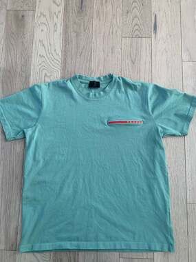 Prada Linea Rossa Logo Cotton T-Shirt Teal Size XL